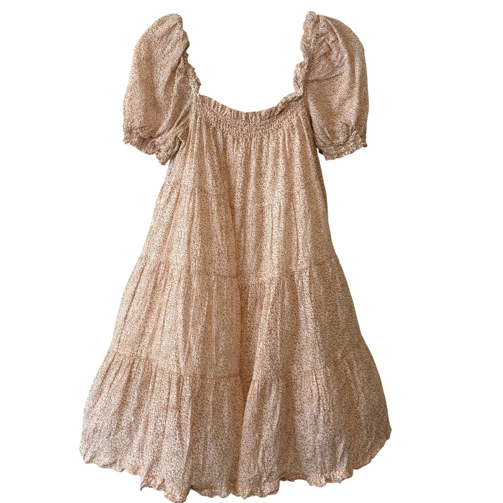 Sundays‎ Tan Floral Wildflower Print Cottagecore Ditzy Babydoll Dress in Size S